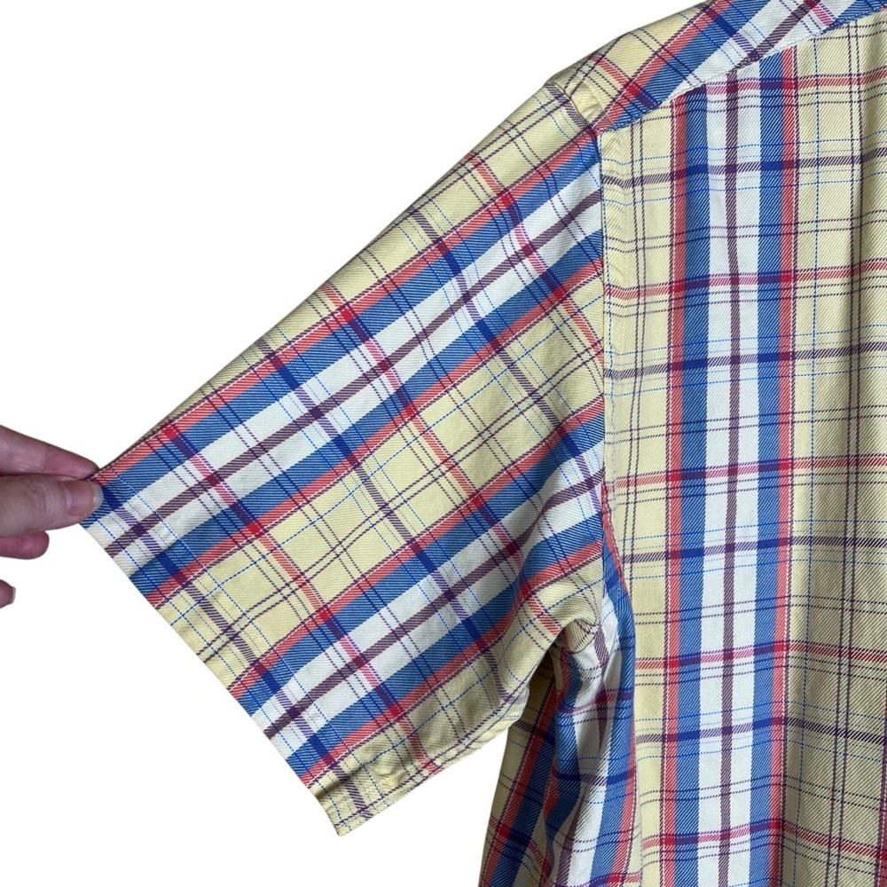 Bobby Jones Button Down Size Large Yellow Plaid Golf Casual Short Sleeve Preppy - Picture 5 of 9